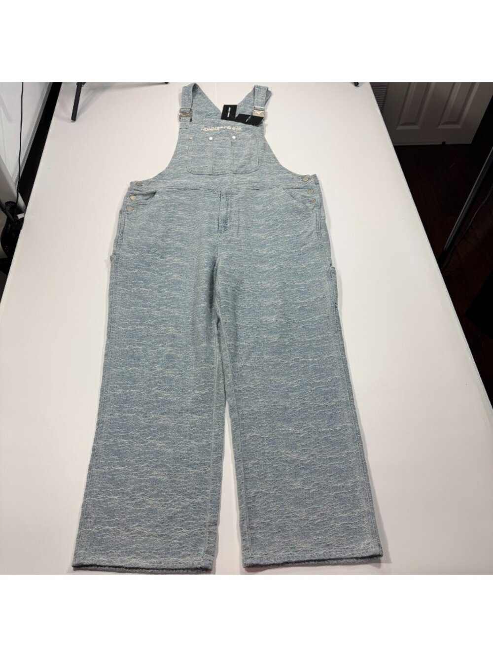 Homme+Femme Jeans Men's 42 Blue Cotton Denim Bib Overall Carpenter Wide-Leg